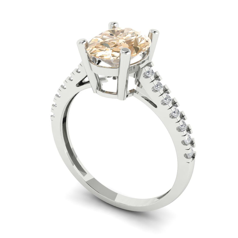 2.21 cttw Natural Morganite Solitaire with Zirconia Simulated Diamond Accents Engagement Ring - Solid Gold (Oval Cut,9X7mm)