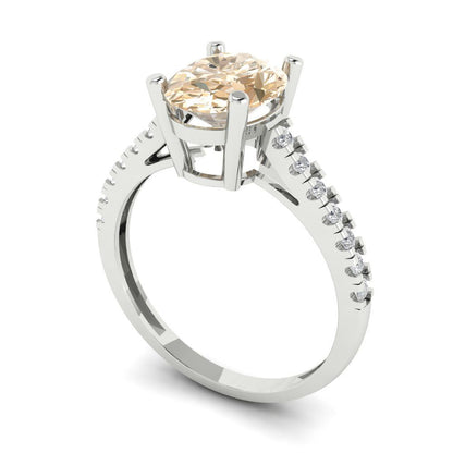 2.21 cttw Natural Morganite Solitaire with Zirconia Simulated Diamond Accents Engagement Ring - Solid Gold (Oval Cut,9X7mm)