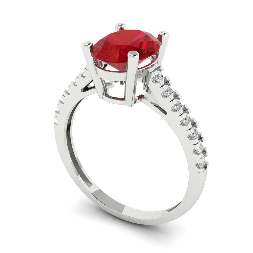 2.21 cttw Simulated Pink Tourmaline Solitaire with Zirconia Simulated Diamond Accents Engagement Ring - Solid Gold (Oval Cut,9X7mm)