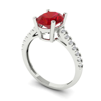 2.21 cttw Simulated Pink Tourmaline Solitaire with Zirconia Simulated Diamond Accents Engagement Ring - Solid Gold (Oval Cut,9X7mm)