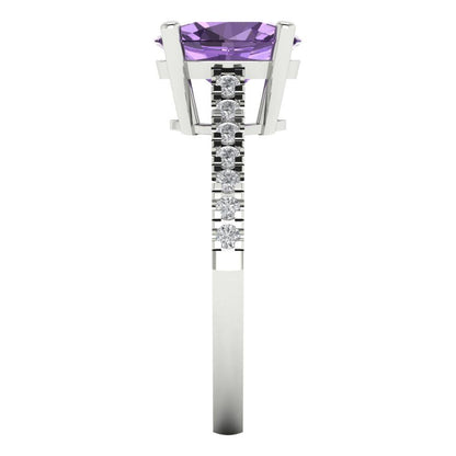 2.21 cttw Simulated Alexandrite Solitaire with Zirconia Simulated Diamond Accents Engagement Ring - Solid Gold (Oval Cut,9X7mm)