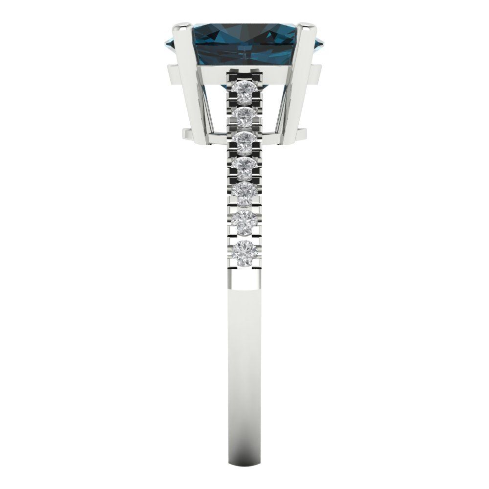 2.21 cttw Natural London Blue Topaz Solitaire with Zirconia Simulated Diamond Accents Engagement Ring - Solid Gold (Oval Cut,9X7mm)