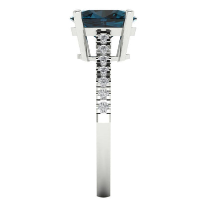 2.21 cttw Natural London Blue Topaz Solitaire with Zirconia Simulated Diamond Accents Engagement Ring - Solid Gold (Oval Cut,9X7mm)