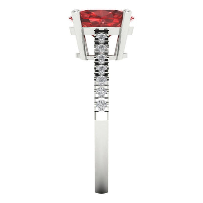 2.21 cttw Natural Garnet Solitaire with Zirconia Simulated Diamond Accents Engagement Ring - Solid Gold (Oval Cut,9X7mm)