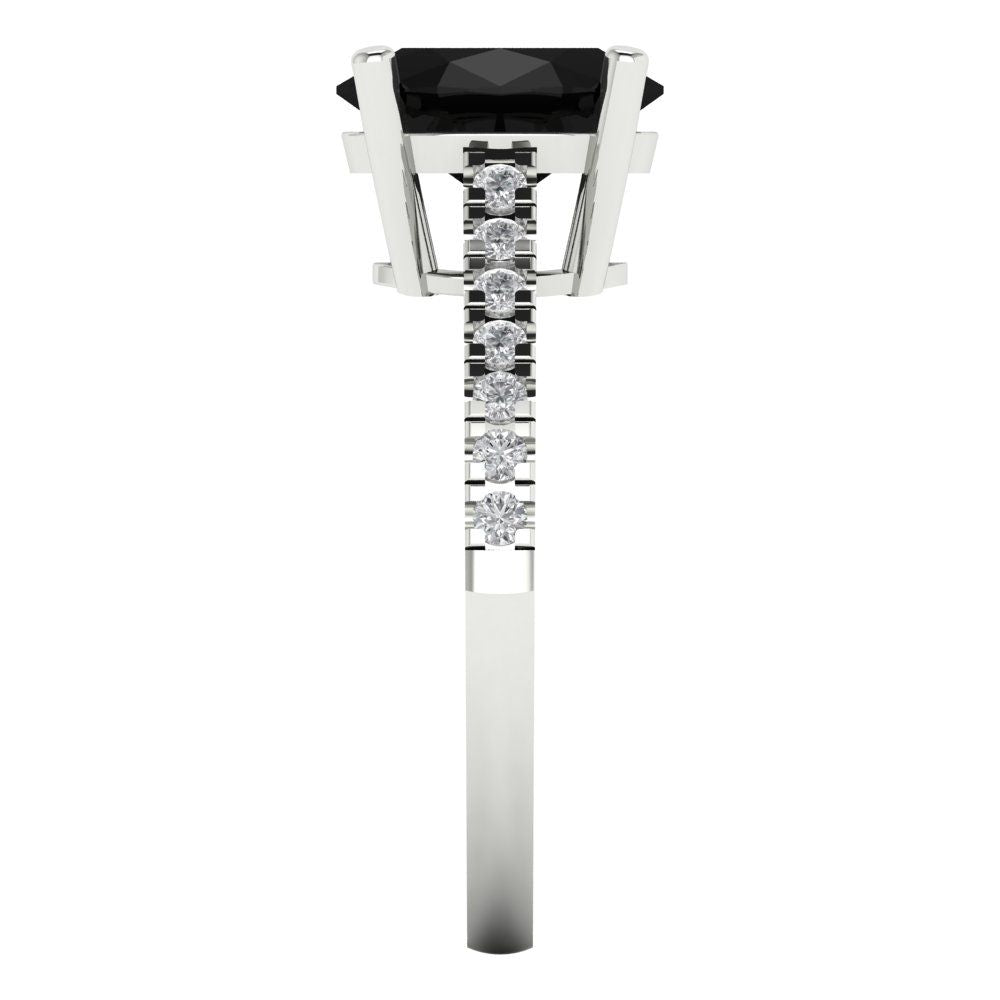 2.21 cttw Natural Onyx Solitaire with Zirconia Simulated Diamond Accents Engagement Ring - Solid Gold (Oval Cut,9X7mm)