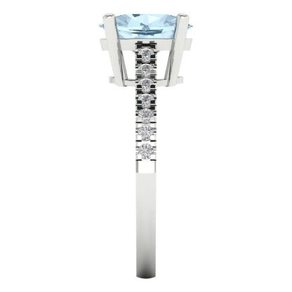 2.21 cttw Natural Sky Blue Topaz Solitaire with Zirconia Simulated Diamond Accents Engagement Ring - Solid Gold (Oval Cut,9X7mm)