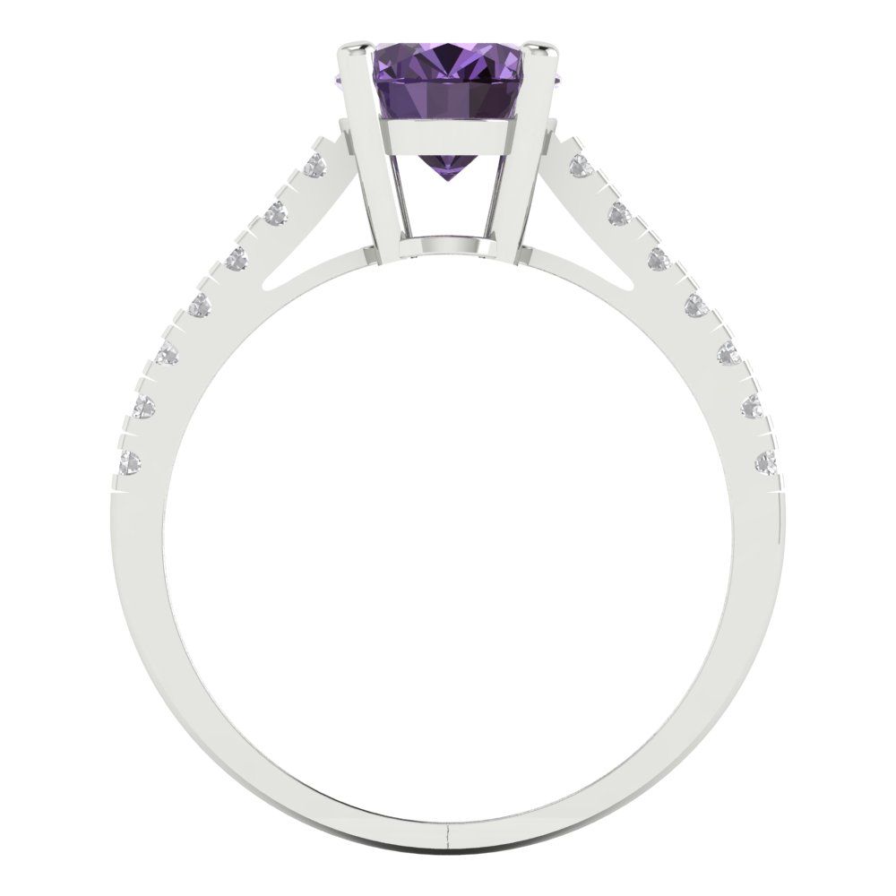 2.21 cttw Simulated Alexandrite Solitaire with Zirconia Simulated Diamond Accents Engagement Ring - Solid Gold (Oval Cut,9X7mm)