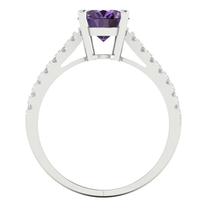 2.21 cttw Simulated Alexandrite Solitaire with Zirconia Simulated Diamond Accents Engagement Ring - Solid Gold (Oval Cut,9X7mm)