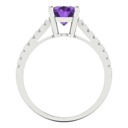 2.21 cttw Natural Amethyst Solitaire with Zirconia Simulated Diamond Accents Engagement Ring - Solid Gold (Oval Cut,9X7mm)