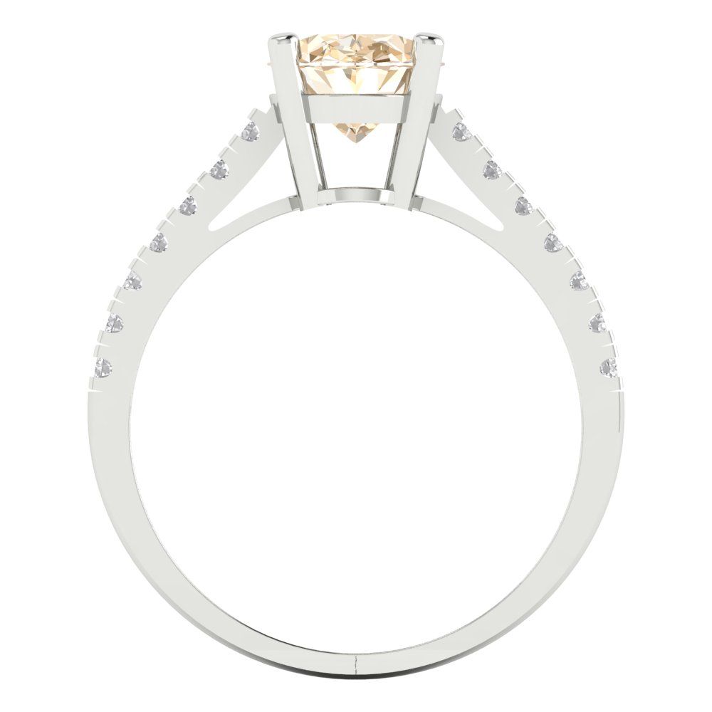 2.21 cttw Natural Morganite Solitaire with Zirconia Simulated Diamond Accents Engagement Ring - Solid Gold (Oval Cut,9X7mm)