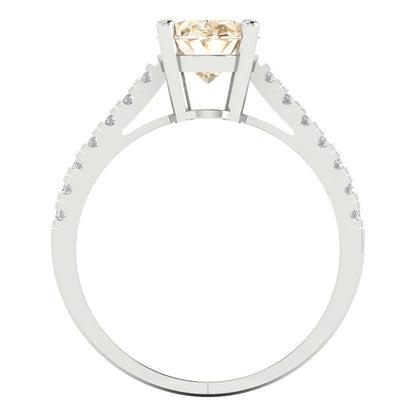 2.21 cttw Natural Morganite Solitaire with Zirconia Simulated Diamond Accents Engagement Ring - Solid Gold (Oval Cut,9X7mm)