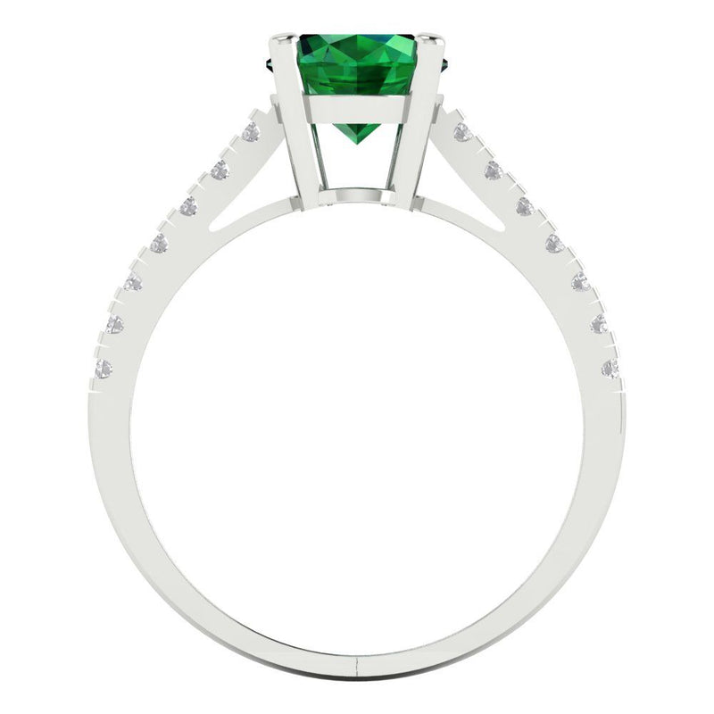 2.21 ct Brilliant Oval Cut Simulated Emerald Stone White Gold Solitaire with Accents Ring