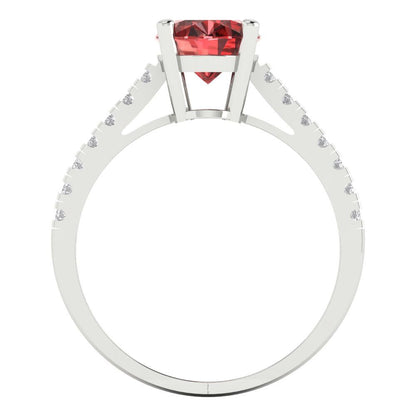 2.21 cttw Natural Garnet Solitaire with Zirconia Simulated Diamond Accents Engagement Ring - Solid Gold (Oval Cut,9X7mm)