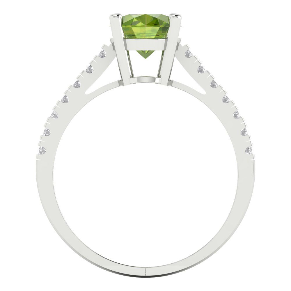 2.21 cttw Natural Peridot Solitaire with Zirconia Simulated Diamond Accents Engagement Ring - Solid Gold (Oval Cut,9X7mm)