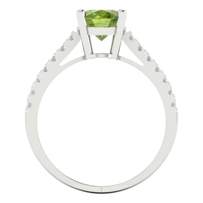 2.21 cttw Natural Peridot Solitaire with Zirconia Simulated Diamond Accents Engagement Ring - Solid Gold (Oval Cut,9X7mm)