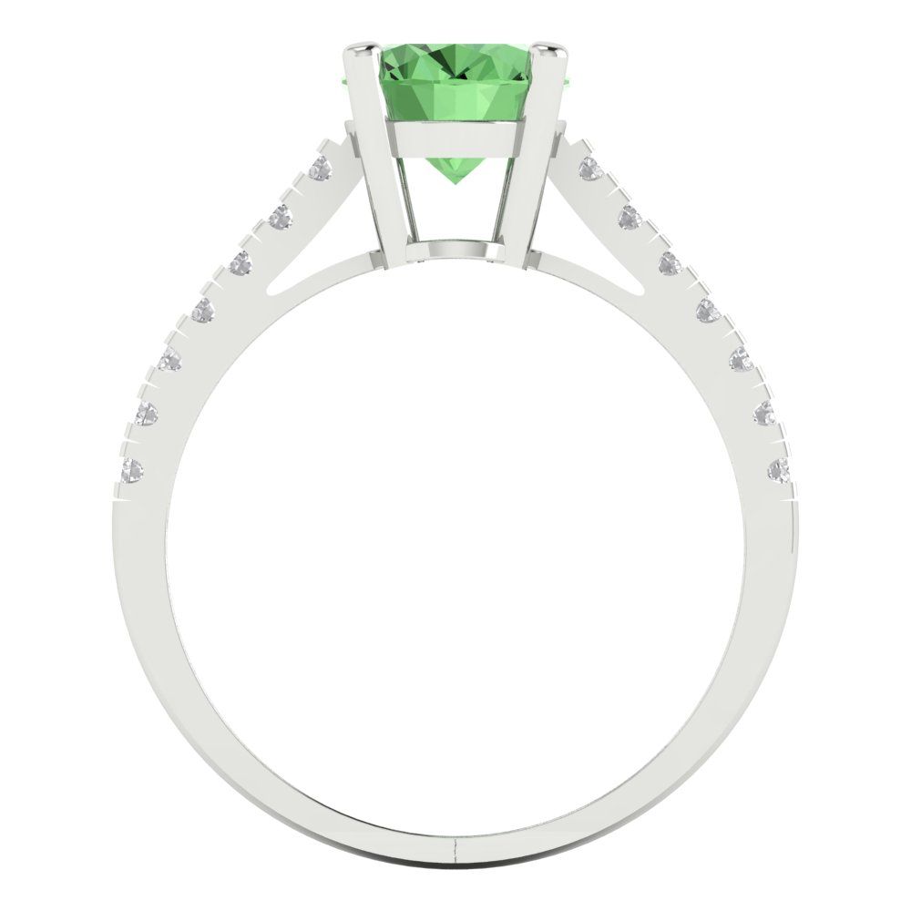 2.21 cttw Zirconia Simulated Green Diamond Solitaire with Zirconia Simulated Diamond Accents Engagement Ring - Solid Gold (VVS1, Oval Cut,9X7mm)