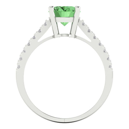 2.21 cttw Zirconia Simulated Green Diamond Solitaire with Zirconia Simulated Diamond Accents Engagement Ring - Solid Gold (VVS1, Oval Cut,9X7mm)