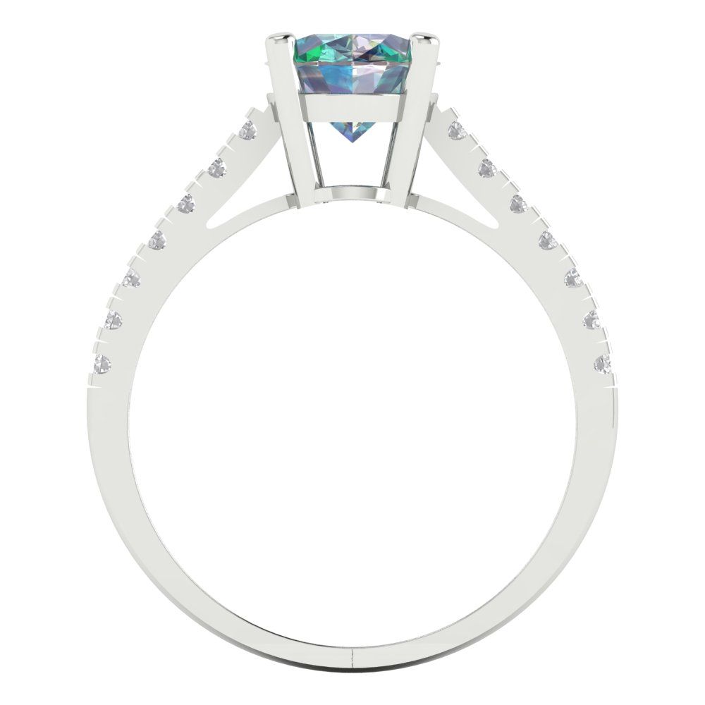 2.21 cttw Blue Moissanite Solitaire with Zirconia Simulated Diamond Accents Engagement Ring - Solid Gold (Oval Cut,9X7mm)