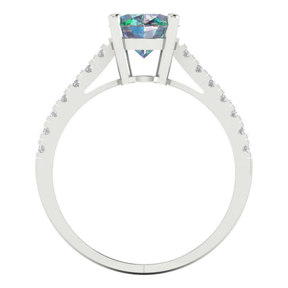 2.21 cttw Blue Moissanite Solitaire with Zirconia Simulated Diamond Accents Engagement Ring - Solid Gold (Oval Cut,9X7mm)