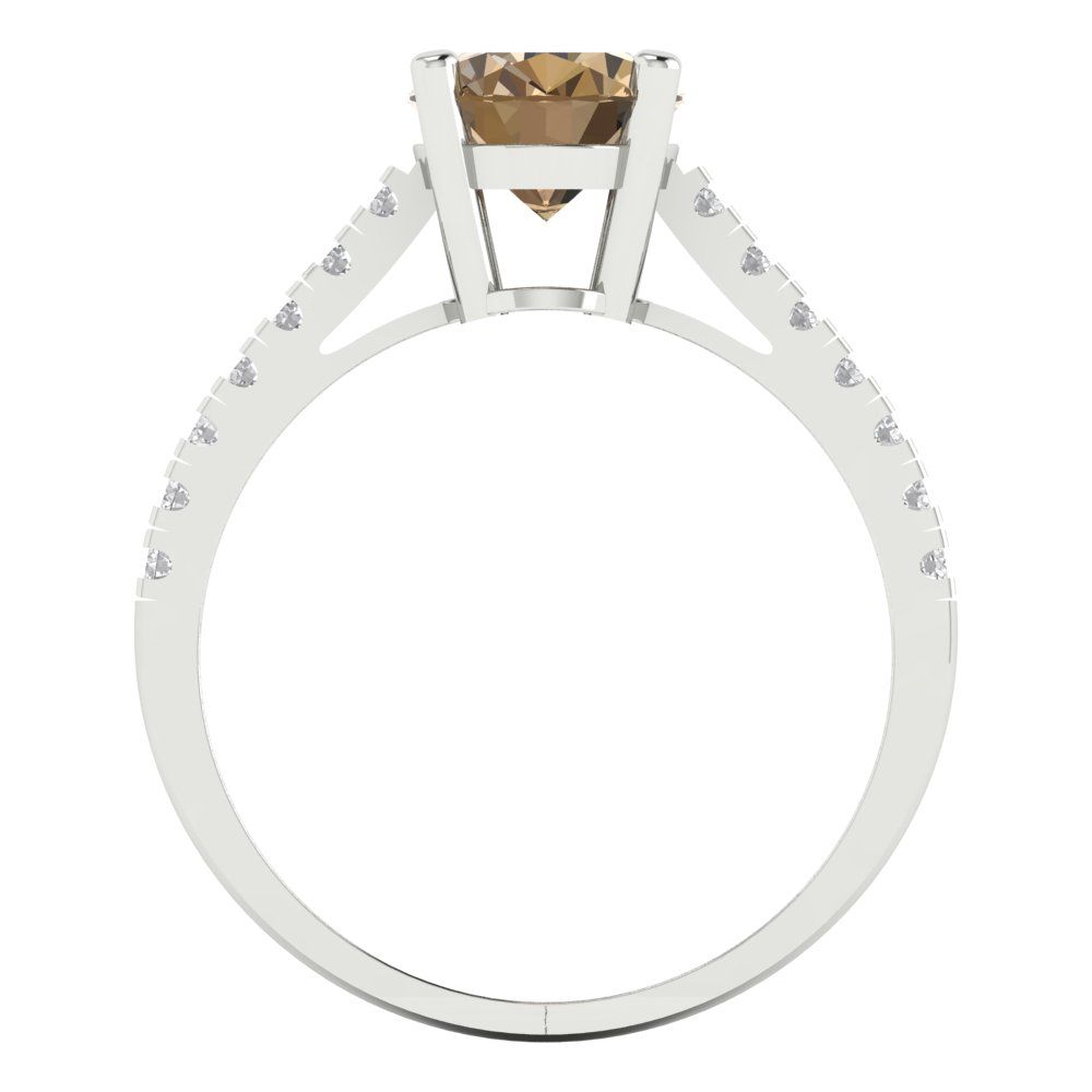 2.21 cttw Zirconia Simulated Champagne Diamond Solitaire with Zirconia Simulated Diamond Accents Engagement Ring - Solid Gold (VVS1, Oval Cut,9X7mm)