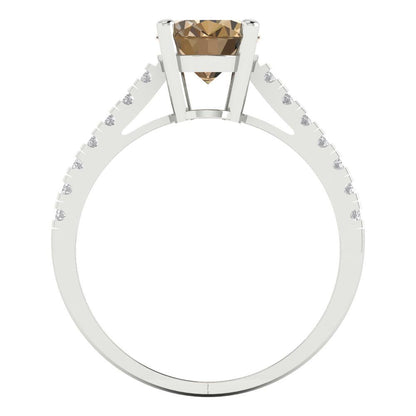 2.21 cttw Zirconia Simulated Champagne Diamond Solitaire with Zirconia Simulated Diamond Accents Engagement Ring - Solid Gold (VVS1, Oval Cut,9X7mm)