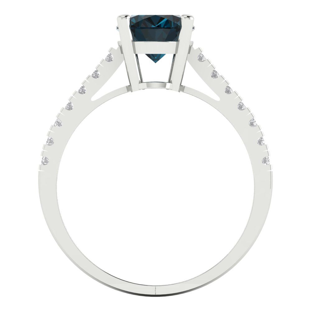 2.21 cttw Natural London Blue Topaz Solitaire with Zirconia Simulated Diamond Accents Engagement Ring - Solid Gold (Oval Cut,9X7mm)