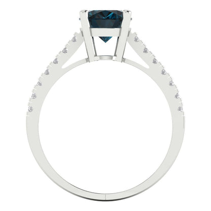 2.21 cttw Natural London Blue Topaz Solitaire with Zirconia Simulated Diamond Accents Engagement Ring - Solid Gold (Oval Cut,9X7mm)