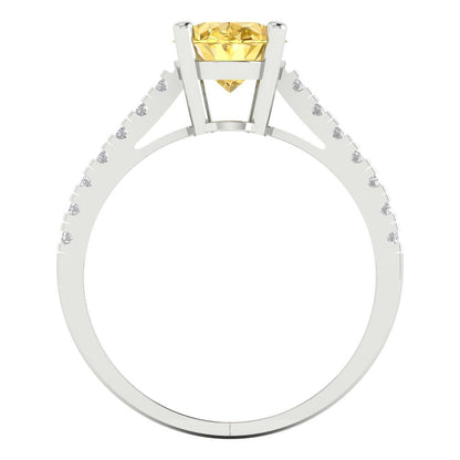 2.21 cttw Natural Citrine Solitaire with Zirconia Simulated Diamond Accents Engagement Ring - Solid Gold (Oval Cut,9X7mm)