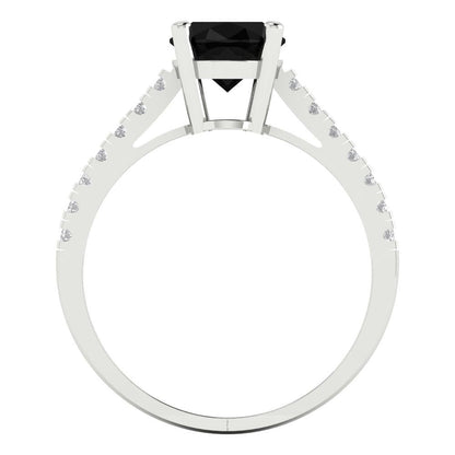 2.21 cttw Natural Onyx Solitaire with Zirconia Simulated Diamond Accents Engagement Ring - Solid Gold (Oval Cut,9X7mm)