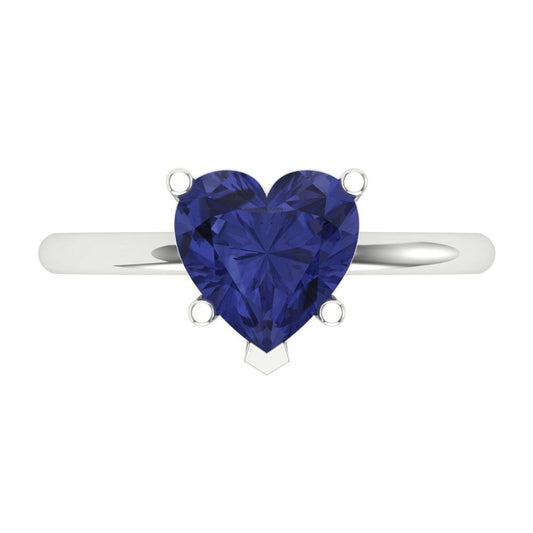 2 cttw Simulated Tanzanite Solitaire  Engagement Ring - Solid White Gold (VVS1, Heart Cut,8mm)