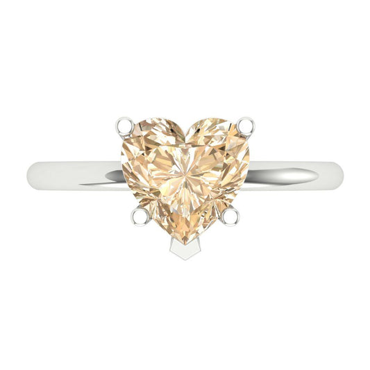 2 cttw Natural Morganite Solitaire  Engagement Ring - Solid White Gold (VVS1, Heart Cut,8mm)
