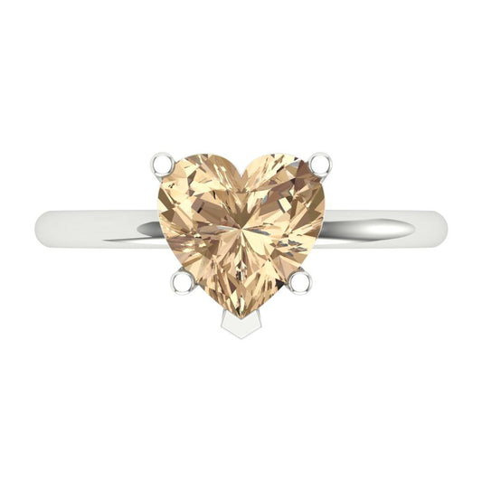 2 cttw Yellow Moissanite Solitaire  Engagement Ring - Solid White Gold (VVS1, Heart Cut,8mm)