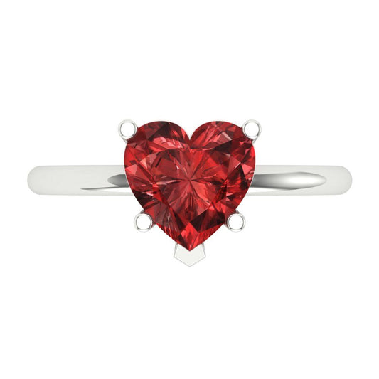 2 cttw Natural Garnet Solitaire  Engagement Ring - Solid White Gold (VVS1, Heart Cut,8mm)