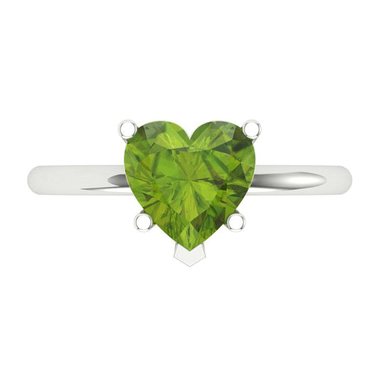2 cttw Natural Peridot Solitaire  Engagement Ring - Solid White Gold (VVS1, Heart Cut,8mm)