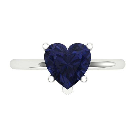 2 cttw Simulated Blue Sapphire Solitaire  Engagement Ring - Solid White Gold (VVS1, Heart Cut,8mm)