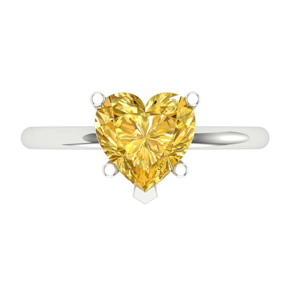 2 cttw Zirconia Simulated Yellow Diamond Solitaire  Engagement Ring - Solid Gold (VVS1, Heart Cut,8mm)