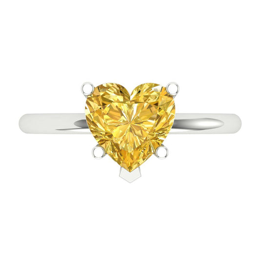 2 cttw Zirconia Simulated Yellow Diamond Solitaire  Engagement Ring - Solid White Gold (VVS1, Heart Cut,8mm)