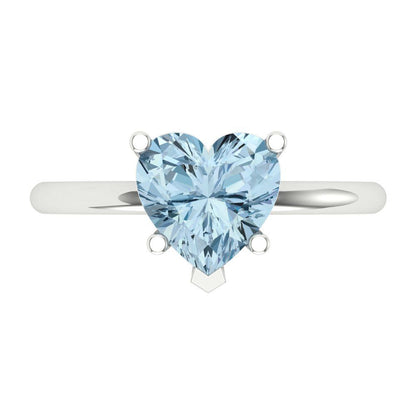 2 cttw Natural Aquamarine Solitaire  Engagement Ring - Solid Gold (Heart Cut,8mm)
