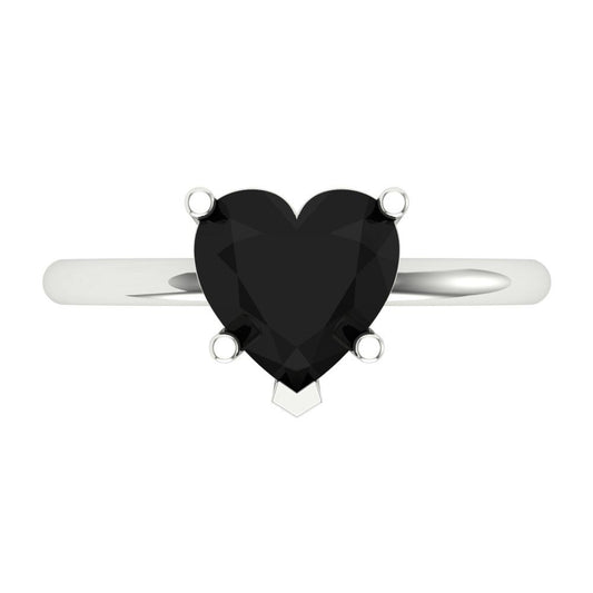 2 cttw Natural Onyx Solitaire  Engagement Ring - Solid White Gold (VVS1, Heart Cut,8mm)