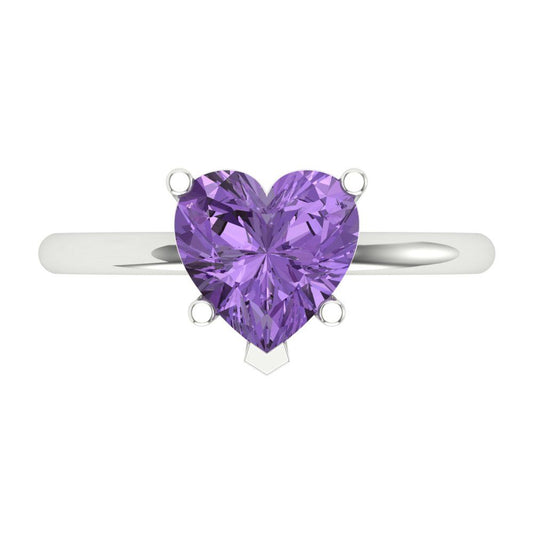 2 cttw Simulated Alexandrite Solitaire  Engagement Ring - Solid White Gold (VVS1, Heart Cut,8mm)