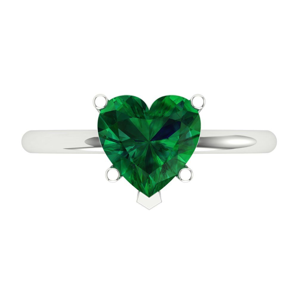 2 cttw Simulated Emerald Solitaire  Engagement Ring - Solid Gold (Heart Cut,8mm)