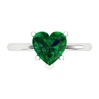 2 cttw Simulated Emerald Solitaire  Engagement Ring - Solid Gold (Heart Cut,8mm)