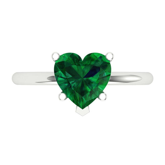 2 cttw Simulated Emerald Solitaire  Engagement Ring - Solid White Gold (VVS1, Heart Cut,8mm)