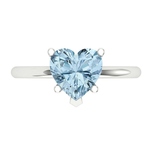 2 cttw Natural Sky Blue Topaz Solitaire  Engagement Ring - Solid White Gold (VVS1, Heart Cut,8mm)