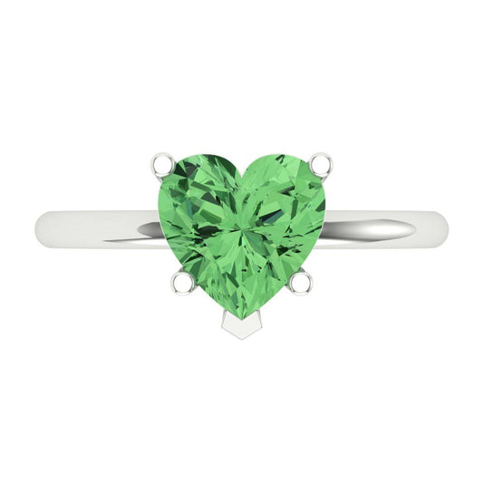 2 cttw Zirconia Simulated Green Diamond Solitaire  Engagement Ring - Solid White Gold (VVS1, Heart Cut,8mm)
