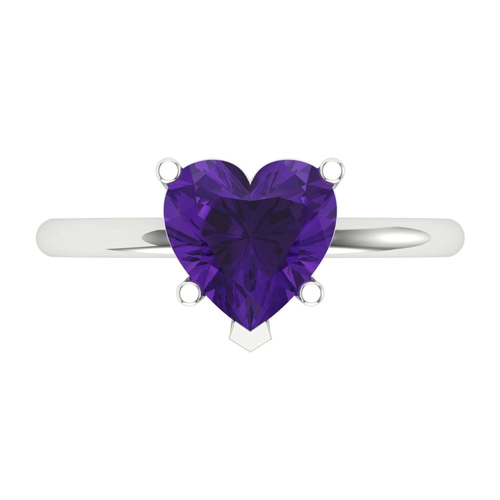 2 cttw Natural Amethyst Solitaire  Engagement Ring - Solid Gold (Heart Cut,8mm)