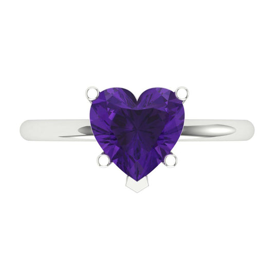 2 cttw Natural Amethyst Solitaire  Engagement Ring - Solid White Gold (VVS1, Heart Cut,8mm)
