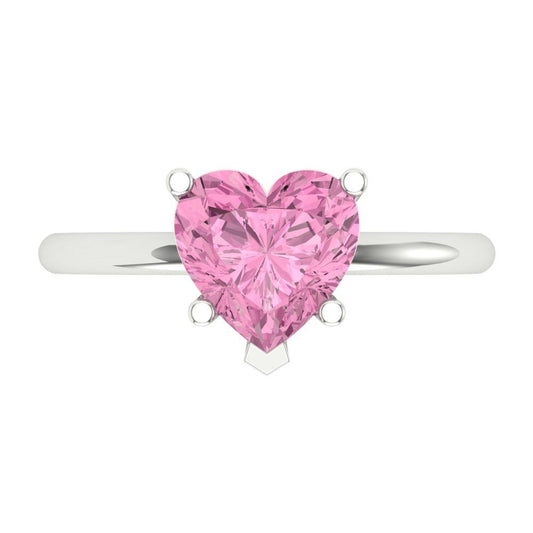 2 cttw Zirconia Simulated Pink Diamond Solitaire  Engagement Ring - Solid White Gold (VVS1, Heart Cut,8mm)