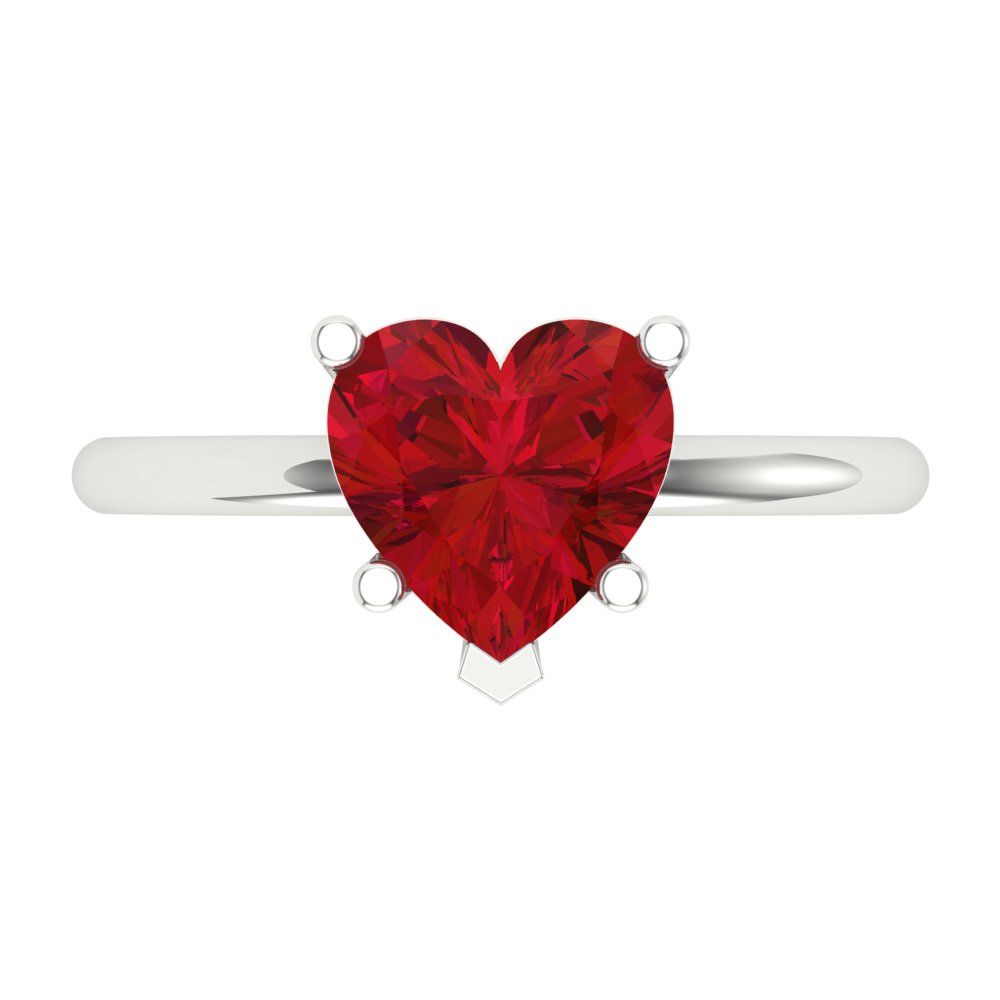 2 cttw Simulated Ruby Solitaire  Engagement Ring - Solid White Gold (VVS1, Heart Cut,8mm)