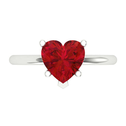 2 cttw Simulated Ruby Solitaire  Engagement Ring - Solid White Gold (VVS1, Heart Cut,8mm)